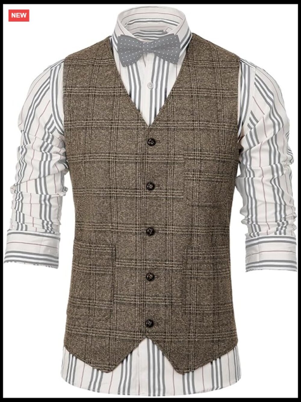 Mens Vintage Suit Vest Plaid Tweed Waistcoat Casual Dress Vest
